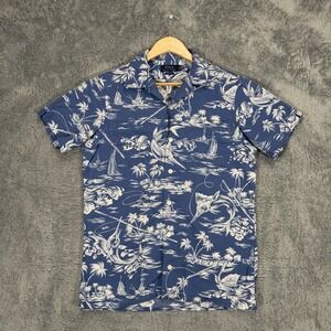Polo Ralph Lauren Marlin Camp Shirt Mens M Classic Fit Linen Blend Loop Collar